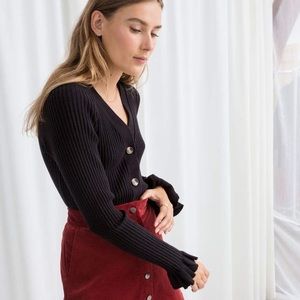 & Other Stories Black Ruffle Knit Cardigan